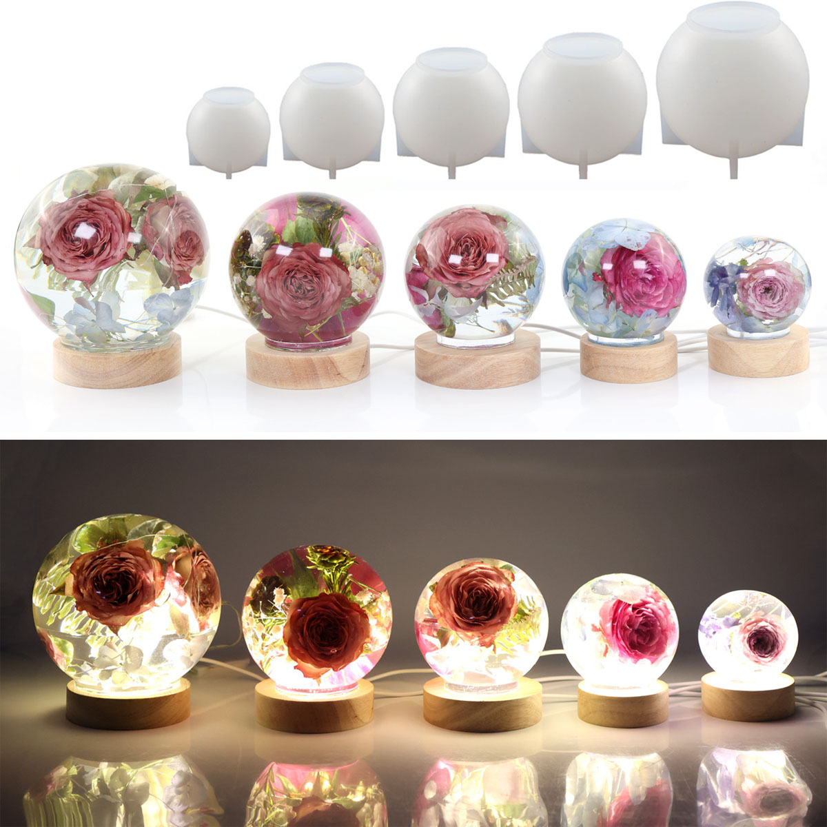 Resin Art Kit With Molds - 65-120mm Sphere Ball Silicone Mold For