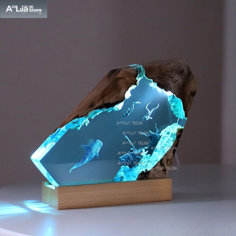 Resin Art And Wood - Wood Resin Night Light Ocean Art