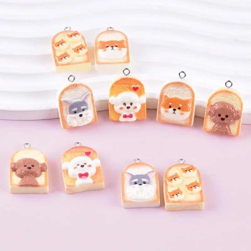 Resin Art Supplies - 10Pcs Cute Toast Dog Resin Pendants