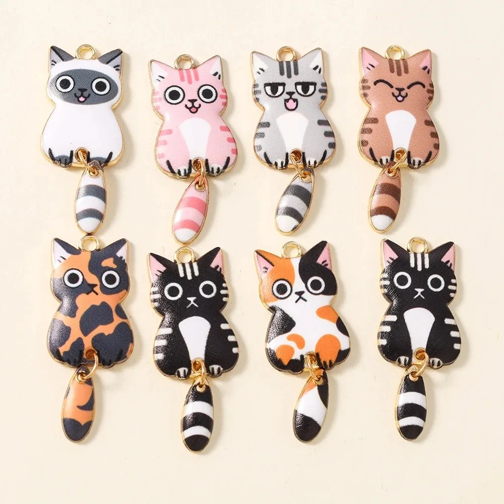 Resin Art Supplies - 10Pcs 16×39mm Cute Cartoon Cat Resin