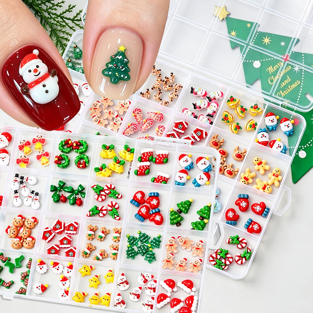 Xmas Resin Art - 1Box Mixed 3D Christmas Nail Charms