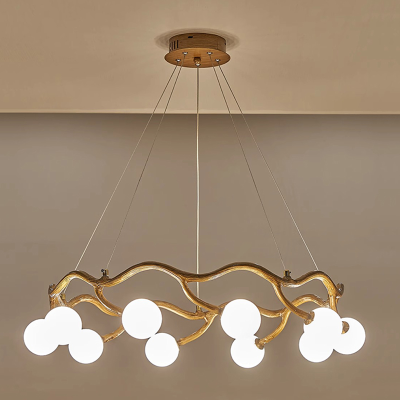 Resin Art On Wood - Modern White Glass Wood Chandelier Living