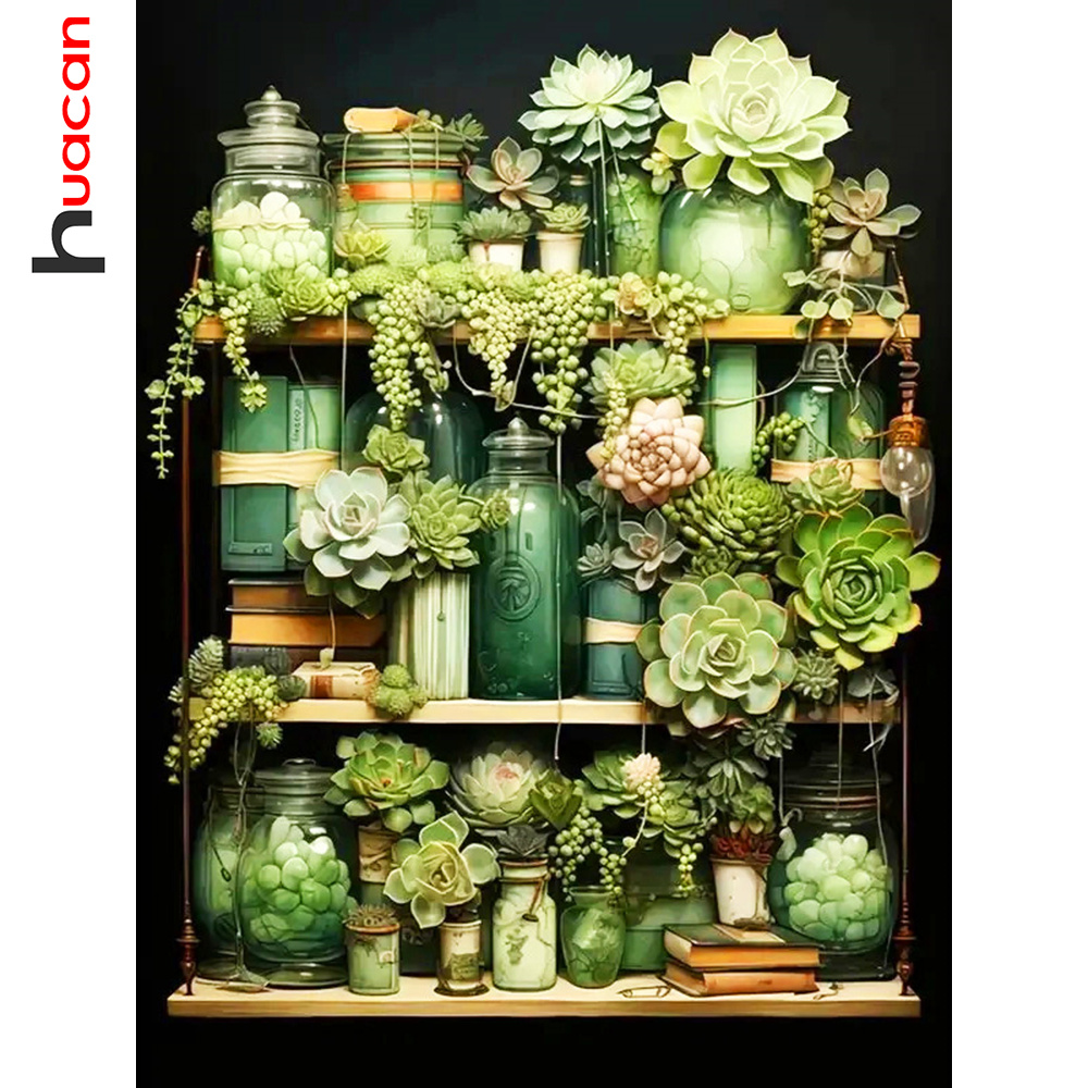 Resin Art Wallpaper - Huacan Diamond Painting Succulent Kit 5D