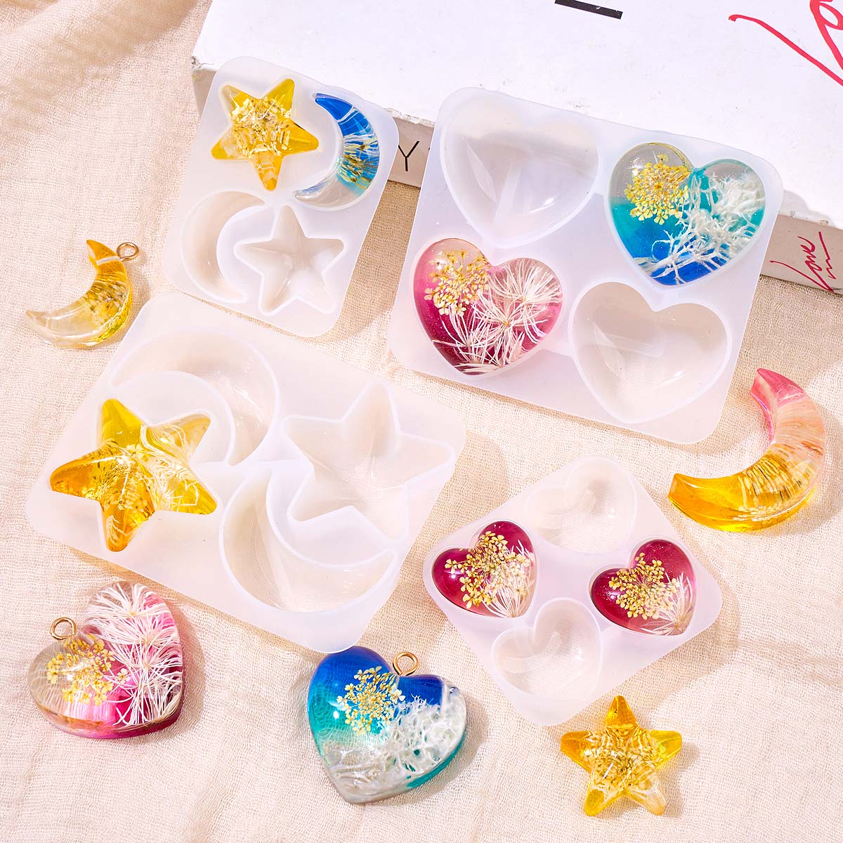 Heart Star Moon Pendant Silico - đánh giá và giá Resin Art Liquid