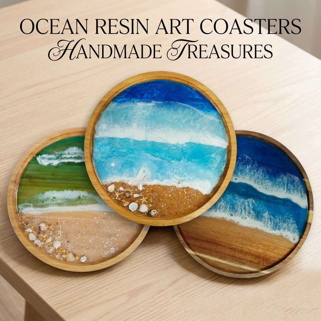 Wooden Serving Tray with Ocean - đánh giá và giá Resin Art Wooden Tray