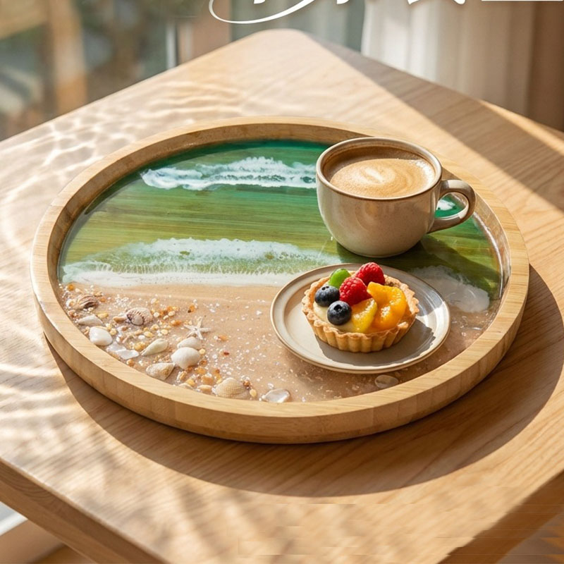 Wooden Serving Tray with Ocean - đánh giá và giá Resin Art Wooden Tray