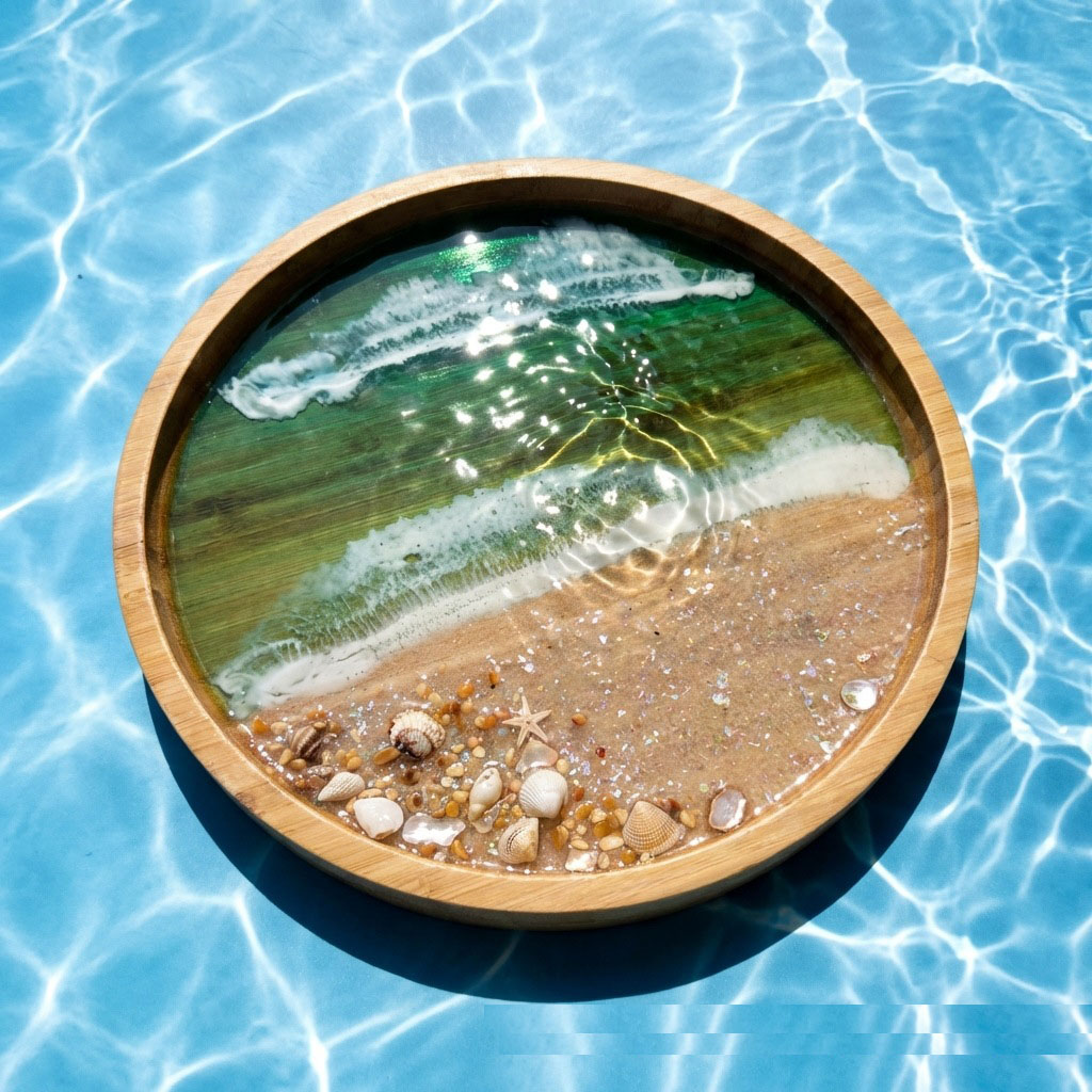 Wooden Serving Tray with Ocean - đánh giá và giá Resin Art Wooden Tray