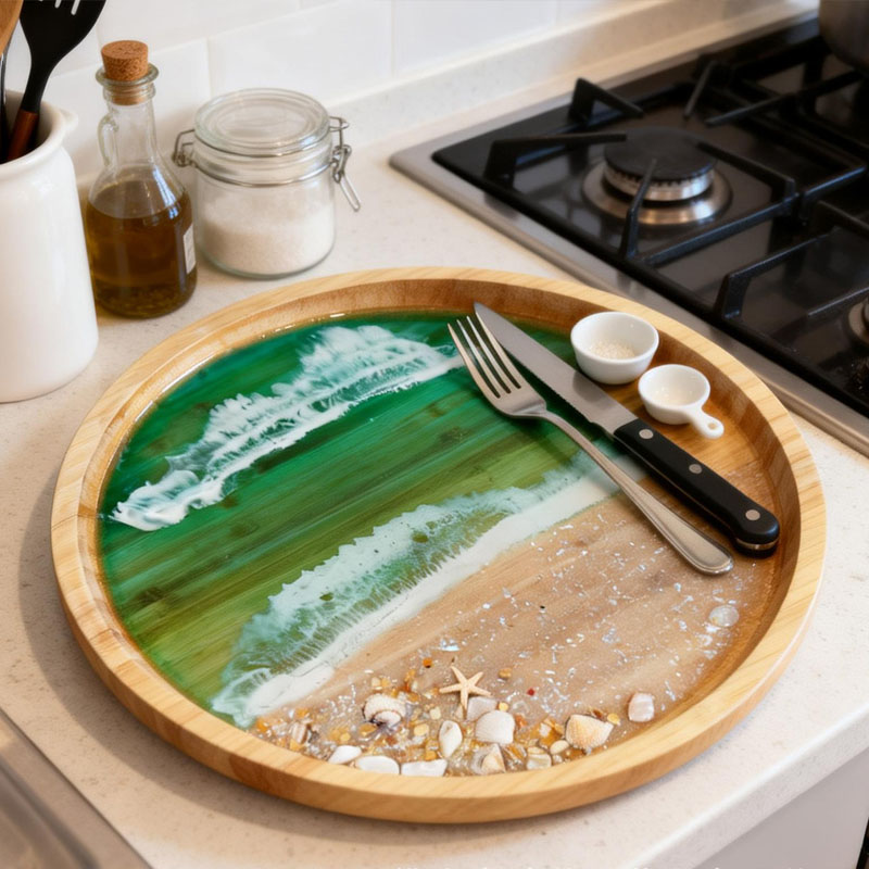 Wooden Serving Tray with Ocean - đánh giá và giá Resin Art Wooden Tray